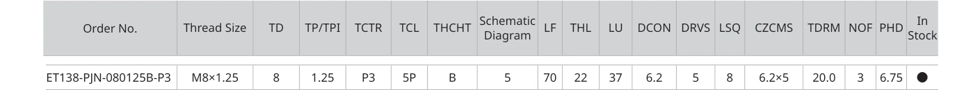 Only the row for ET138-PJN-080125B-P3, with its original headers