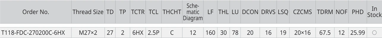Only the row for T118-FDC-270200C-6HX, with its original headers