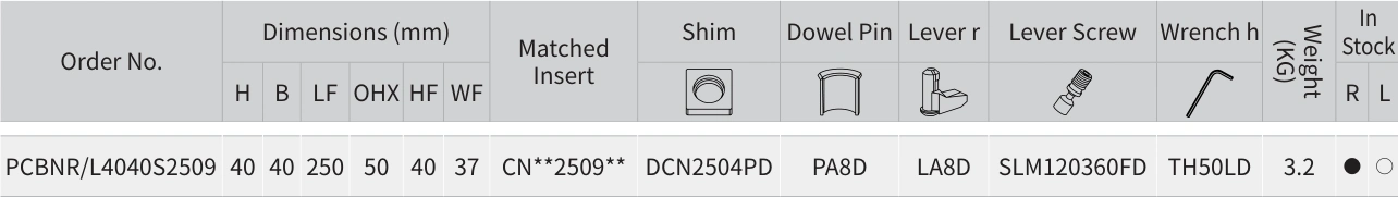 Only the row for PCBNR/L4040S2509, with its original headers